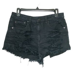 Black distressed high waisted shorts